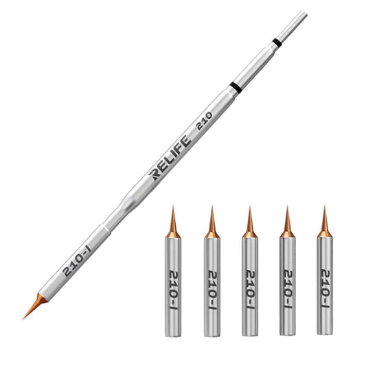 Replaceable Relife 210 soldering tip with fine conical copper point