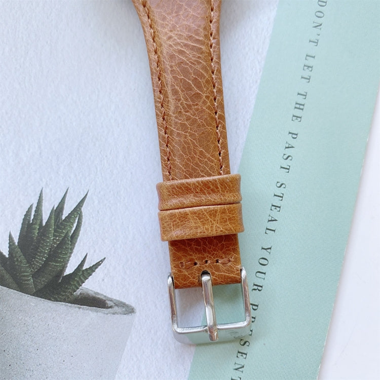 Double-sided genuine leather watchband, light tan with metal buckle and clasp