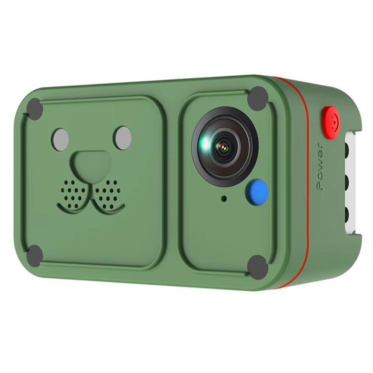 Green waterproof pet GPS camera tracker with dual front panels and side red button