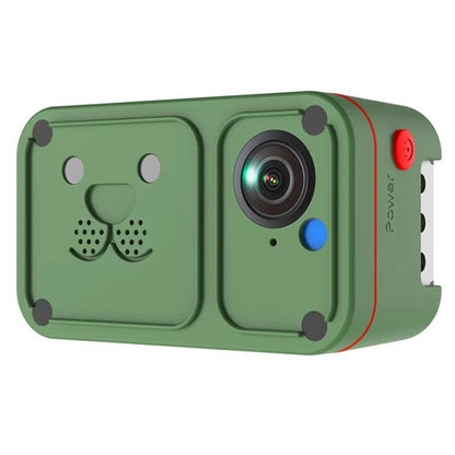 Green waterproof pet GPS camera tracker with dual front panels and side red button