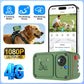 Green 4G pet GPS camera tracker with front camera lens and blue indicator button