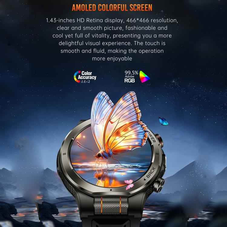 KT91 smartwatch with colorful AMOLED display and butterfly watch face