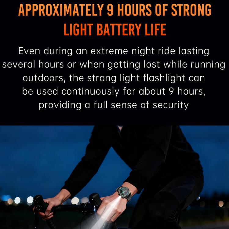KT91 smartwatch flashlight in use while cycling at night