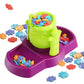Bee balance sensory toy: green honey pot on purple tray with colorful bee-shaped pieces