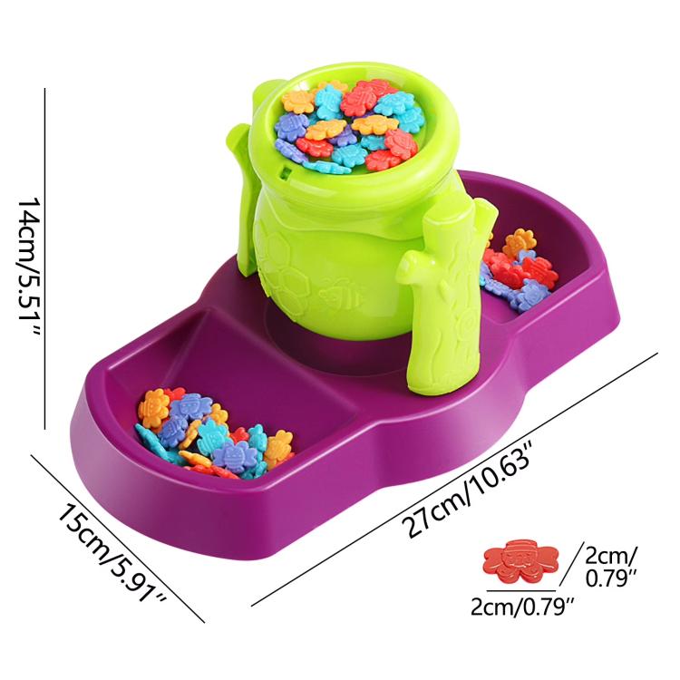 Bee balance sensory toy set with green honey pot, purple base, and multicolor bee pieces