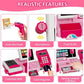 Pink shopping cash register playset with conveyor belt and cash drawer