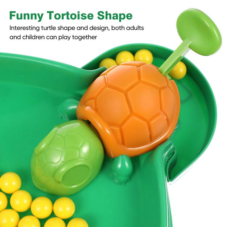 Turtle bean-eating game toy with orange shell turtle and green tray of yellow beads