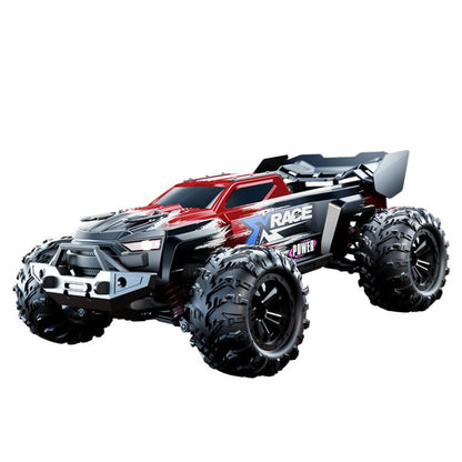 Red remote control off-road truck with 4WD rugged tires and front bumper