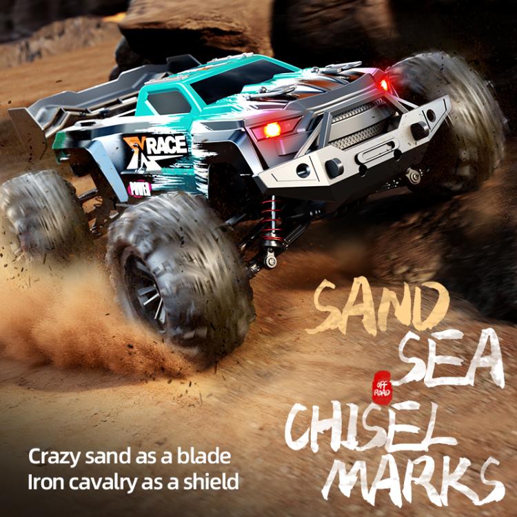 Turquoise remote control 4WD off-road truck with working LED lights