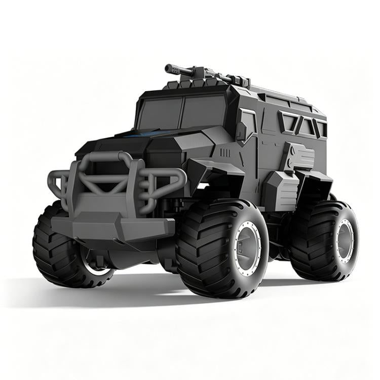 Gray remote-control amphibious armored vehicle toy with four large tread tires