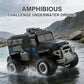 Dark gray remote-control amphibious armored vehicle for underwater driving with splash
