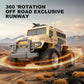 Khaki remote-control amphibious armored vehicle speeding across sand with exhaust flame
