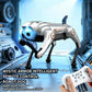 Silver robotic dog toy with blue chest light and handheld remote controller