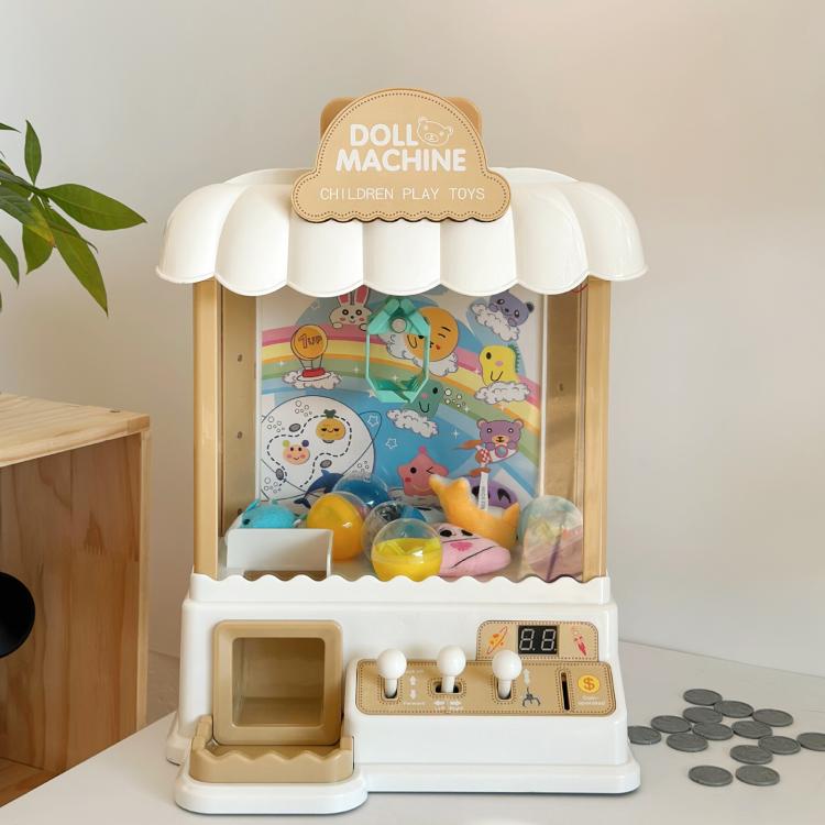 Children's electric mini claw game machine toy with clear prize window and claw