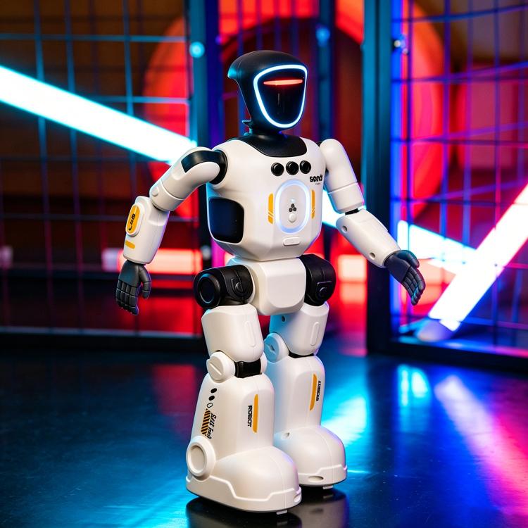 JJR/C R40 bionic joint smart robot, white body with blue glowing face screen, standing