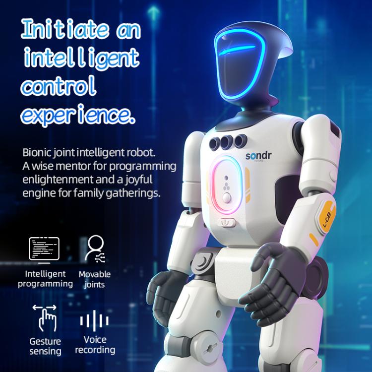 JJR/C R40 bionic joint smart robot, white body, blue glowing face, raised arms