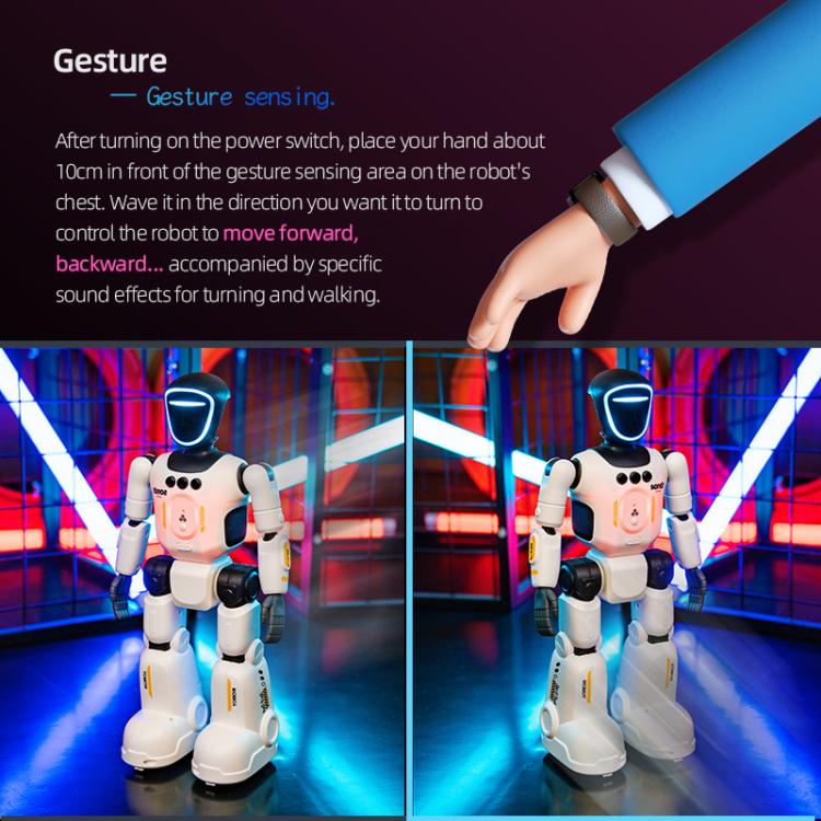 JJR/C R40 bionic robot, white body with glowing blue face, arms extended forward
