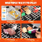 Pretend grilling playset accessories shown for frying, grilling, and chopping on the grates
