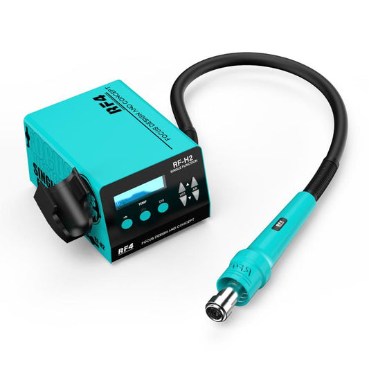 Lead-free hot air rework station with turquoise control box and teal desoldering gun