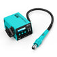 Lead-free hot air rework station with turquoise controller, teal handle, and black cable