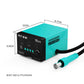 Teal hot air rework station with black digital control panel and nozzle