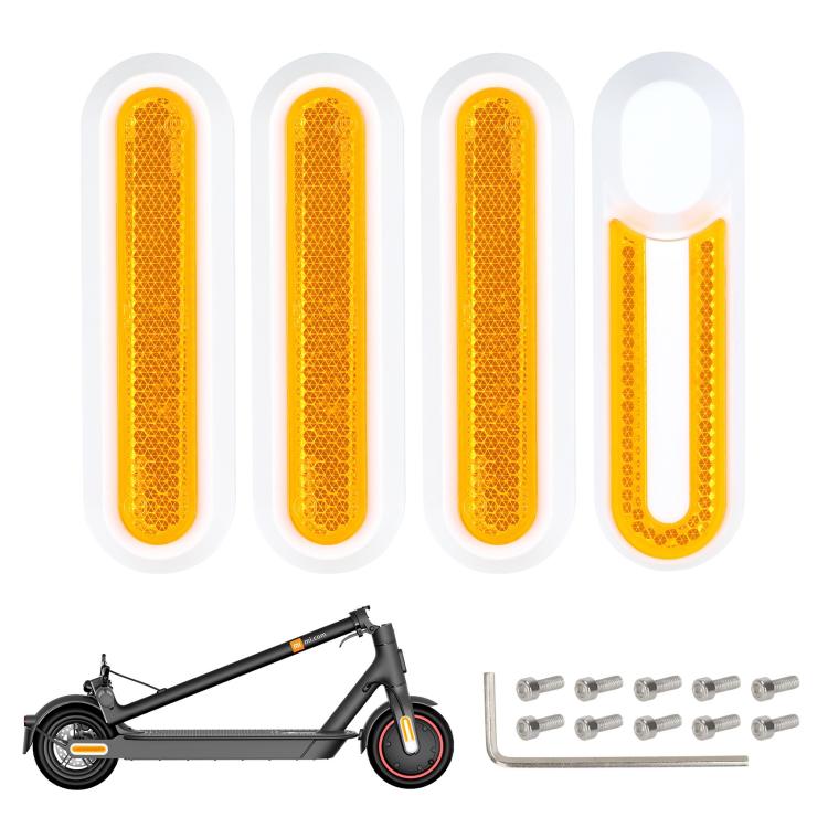 Electric scooter wheel side covers set with amber reflective strips and screws, white base