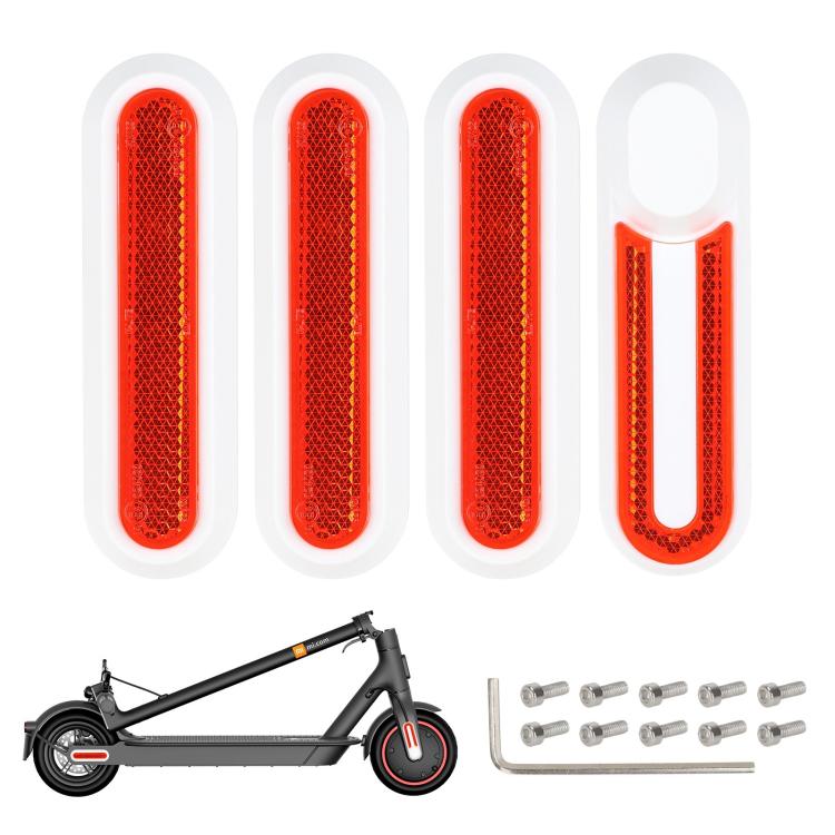 Electric scooter wheel side covers set with red reflective strips and screws, white base