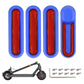 Electric scooter wheel side covers set with red reflective strips and screws, blue base