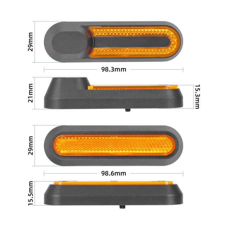 Grey plastic reflective side wheel cover with amber strip and screw holes