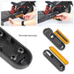 Removable grey plastic side cover with amber reflective strip and mounting screws
