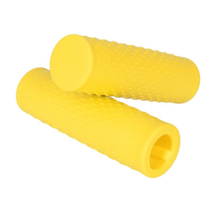 Pair of yellow silicone anti-slip handlebar covers with open-end design