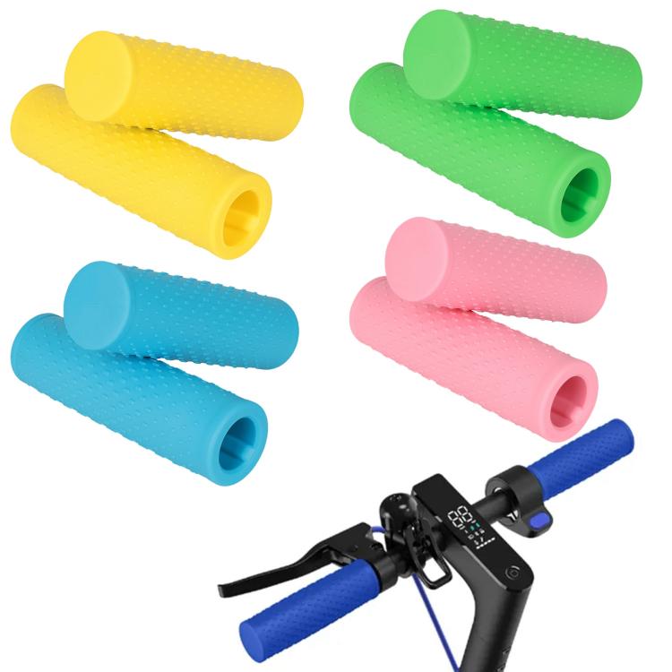 Assorted silicone scooter handlebar anti-slip covers in yellow, green, pink, and blue