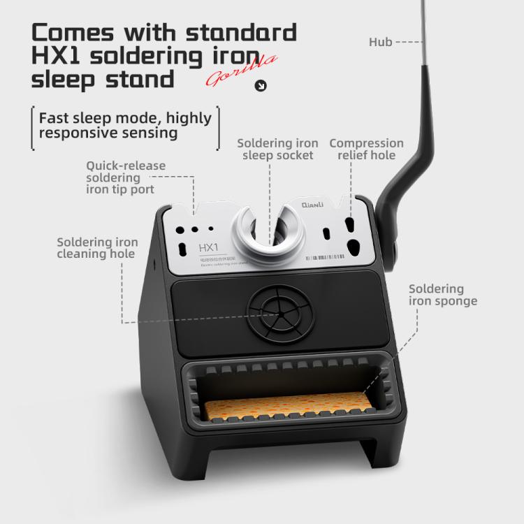 Black sleep stand with HX1-style holder and soldering iron sponge tray
