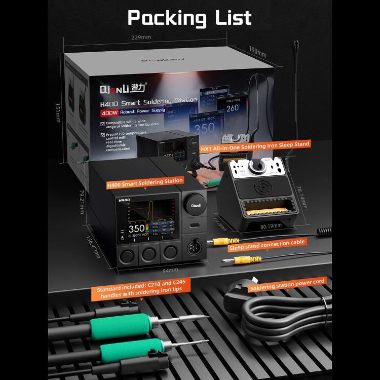 Soldering station starter kit with box, sleep stand, and green-handled soldering iron