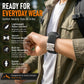 Black nylon watch band with titanium buckle, worn on a wrist