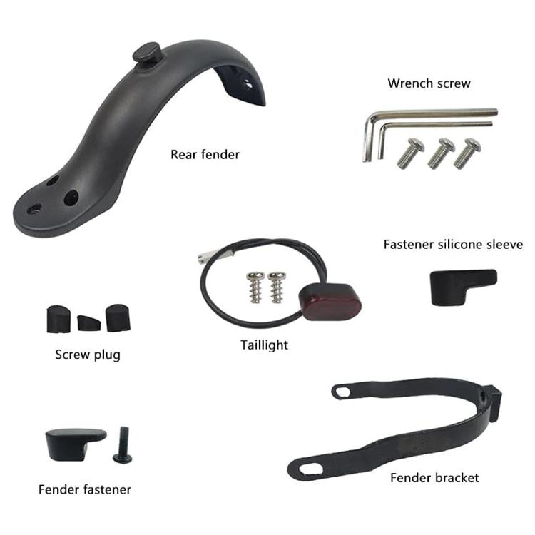 Rear fender accessory set: fender, tail light, silicone sleeve, bracket, screws, wrench