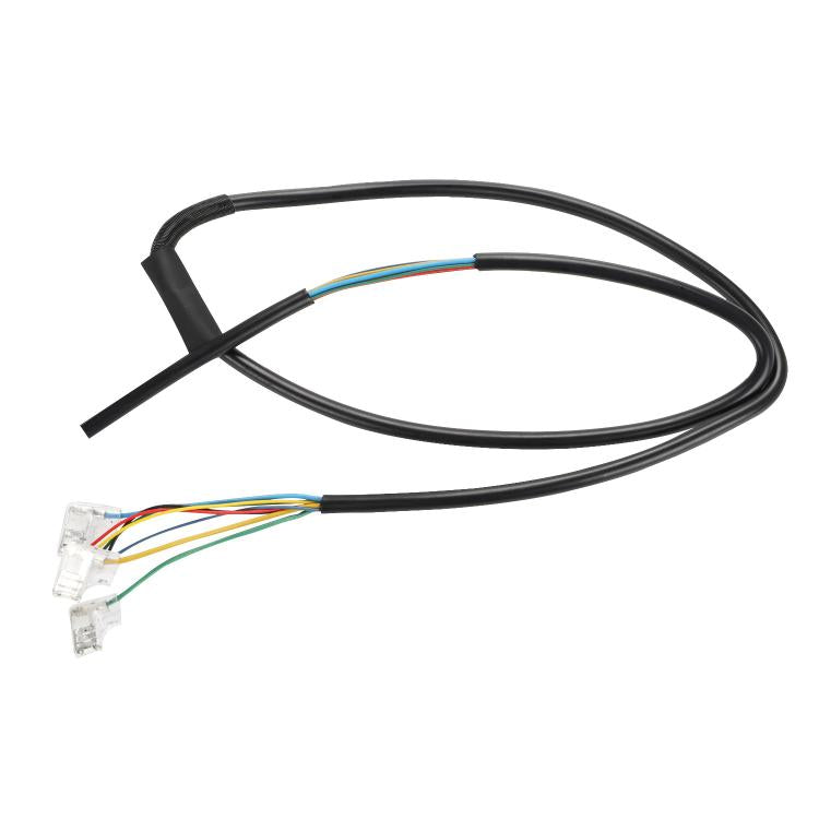 Front wheel motor connection cable with two black leads and multicolor wire connector ends