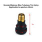 Tubeless scooter tire valve adapter with measured dimensions for fit