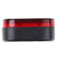 Electric scooter rear fender light cover side view with red and black housing