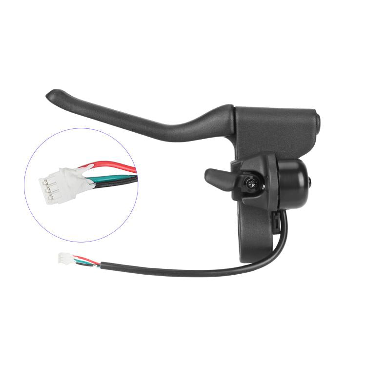 Black brake handle with bell switch and visible wire connector