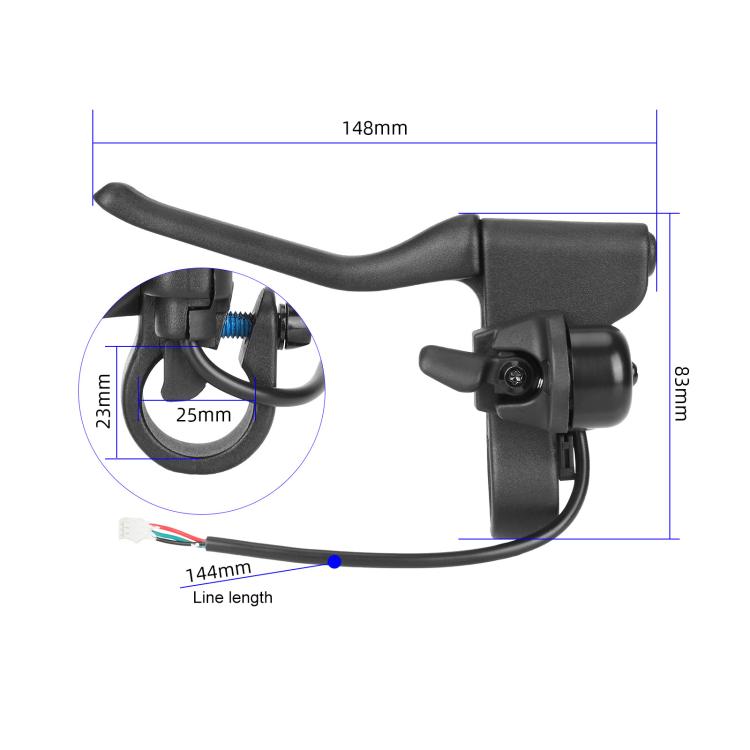 Black scooter side brake handle with dimensions 148mm and 88mm diagram