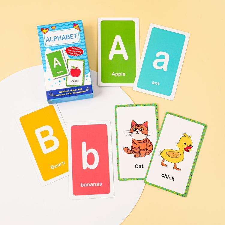 Alphabet flash card set with letters A and B and animal picture cards