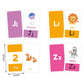 Letter and number flash cards with animals like jellyfish, fox, and zebra