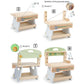 Wooden tool bench assembly steps with panel, bench top, and support brackets