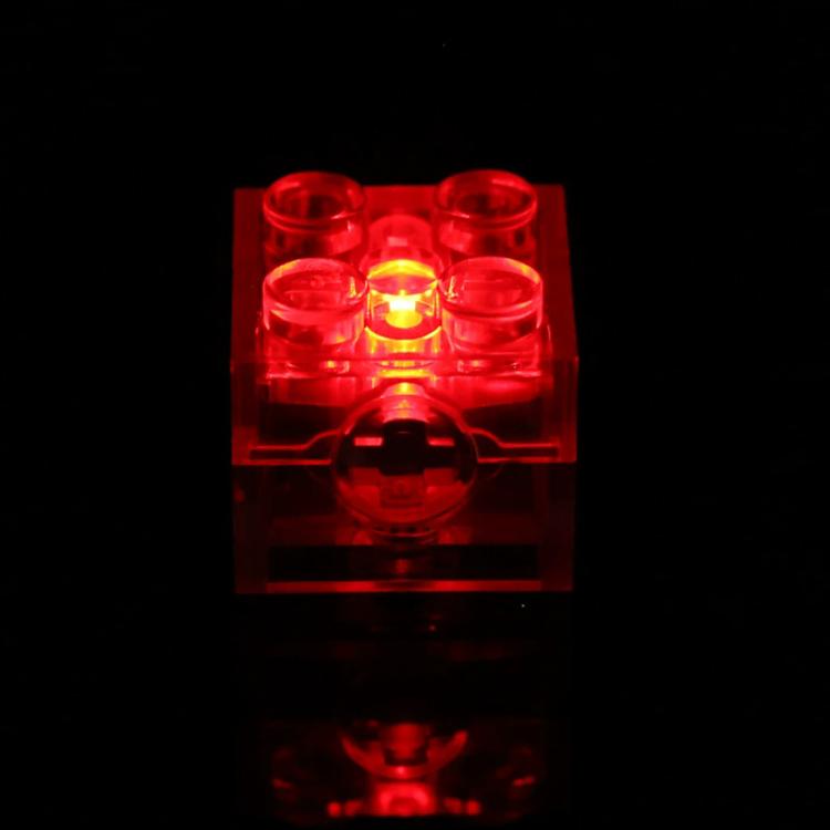 Translucent LED building-block cube glowing red