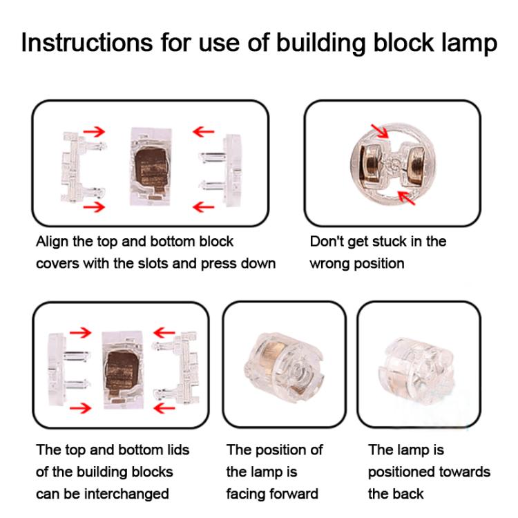 Instruction diagram for installing a round LED building block lamp