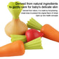 Vegetable pretend-play toy pieces: carrot, radish, and lettuce shapes with green tops