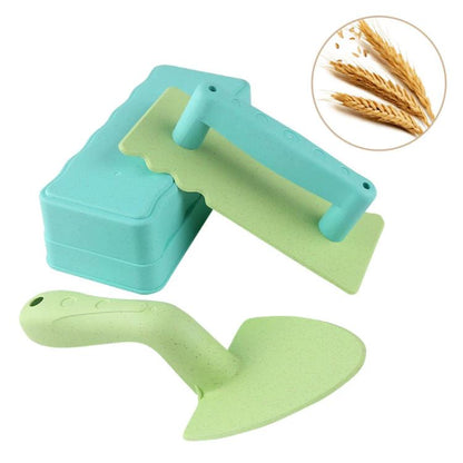 Children’s beach brick mold set with turquoise and lime shovel pieces