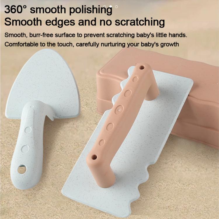 Children’s smooth-edged beach shovel and brick mold pieces in light-gray and peach