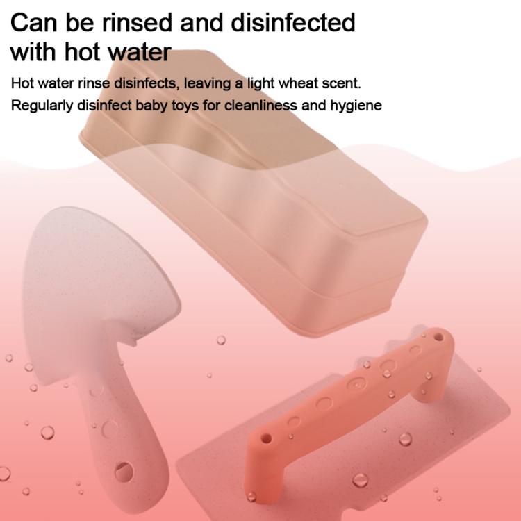 Beige brick mold and shovel pieces with water droplets for rinsing